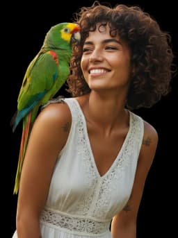 Hamza, Avian Care Lead at Dubai Birds, with a parrot at the Warsan 3 aviary