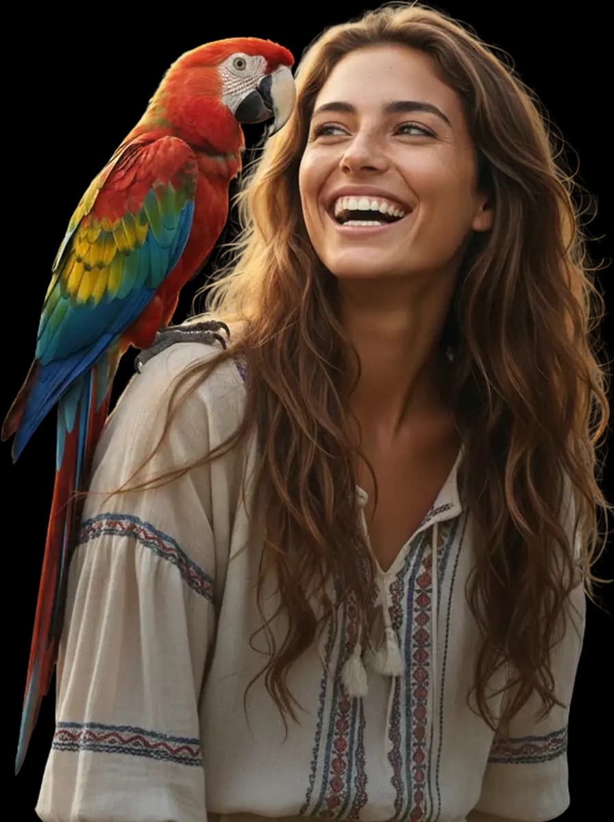 Customer holding a hand-raised parrot at Dubai Birds in Warsan 3, Dubai